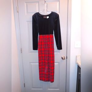 80s Vintage Velvet and Tartan Plaid Maxi